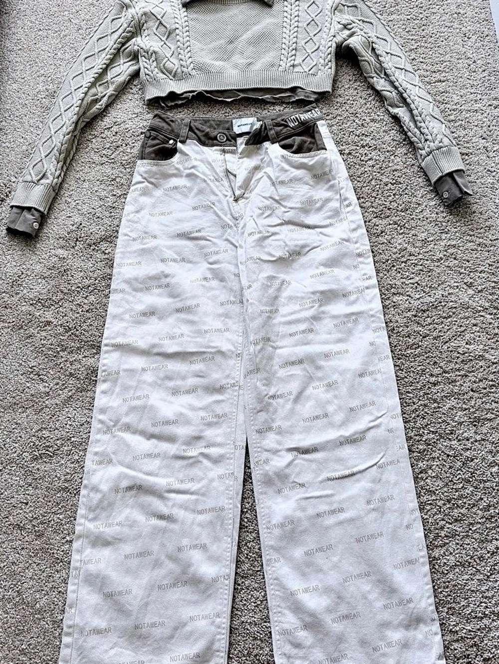 NOT4WEAR Gray & White Knit Sweater Wide Leg Pants Set Size Small